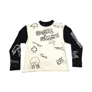 Homme + Femme Yearbook Graphic Long Sleeve Thermal T-Shirt Small White - New
